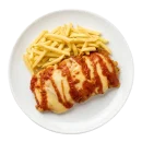 Frango à parmegiana com batatas fritas - prato do Botequim Arretado em Niterói.